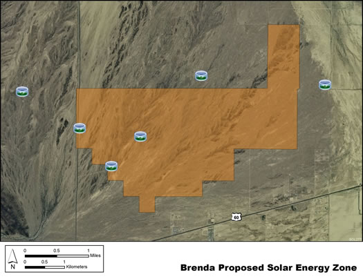 Map of Brenda SEZ as revised in the Supplement to the Draft Solar PEIS. Does not show non-development areas.